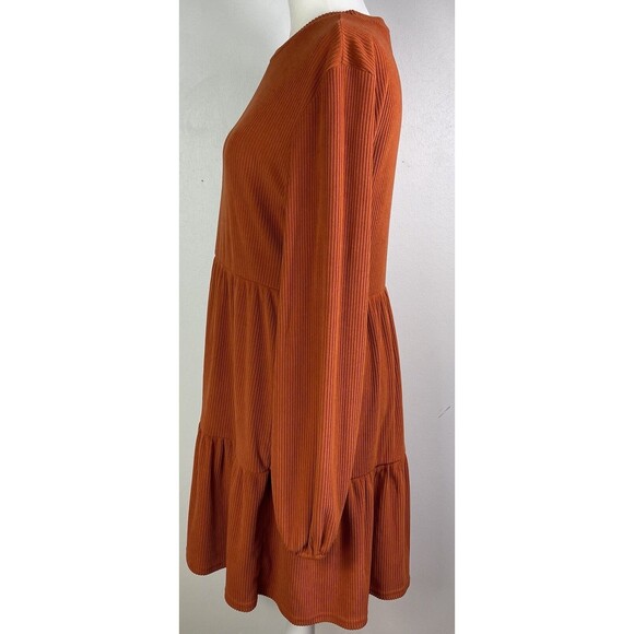 Cupshe Dress Ribbed Burnt Orange Tiered Long Balloon Sleeves Milk Maid XL Fall - Picture 5 of 12